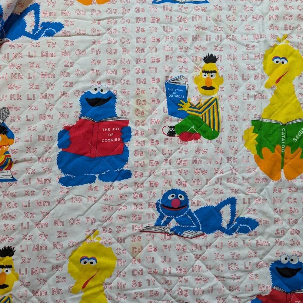 Vintage Burlington Ind. Sesame Street Quilted Blanket Rare 107